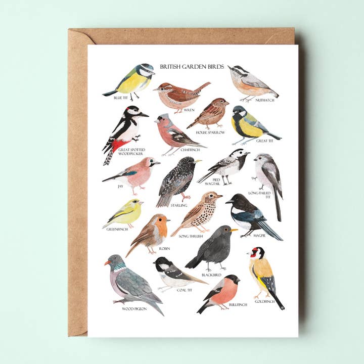 British Garden Birds Greetings Card for wholesale by Sarah Frances