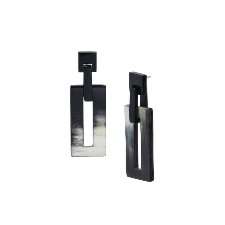 Black Natural rectangle link horn earrings for wholesale by BRANCH JEWELLERY