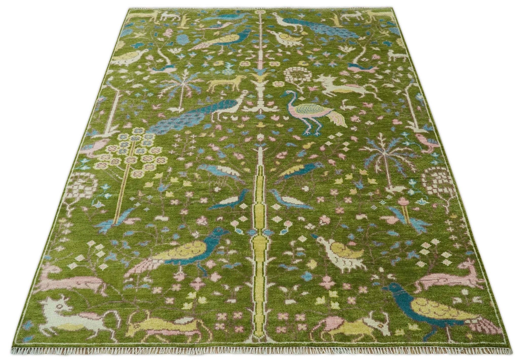 The Rug Decor, Inc. - Wholesale Area Rug - The Green Jungle Life Teal and Peach Peacock Bird Hand Knotted Custom Made Wool Area Rug10