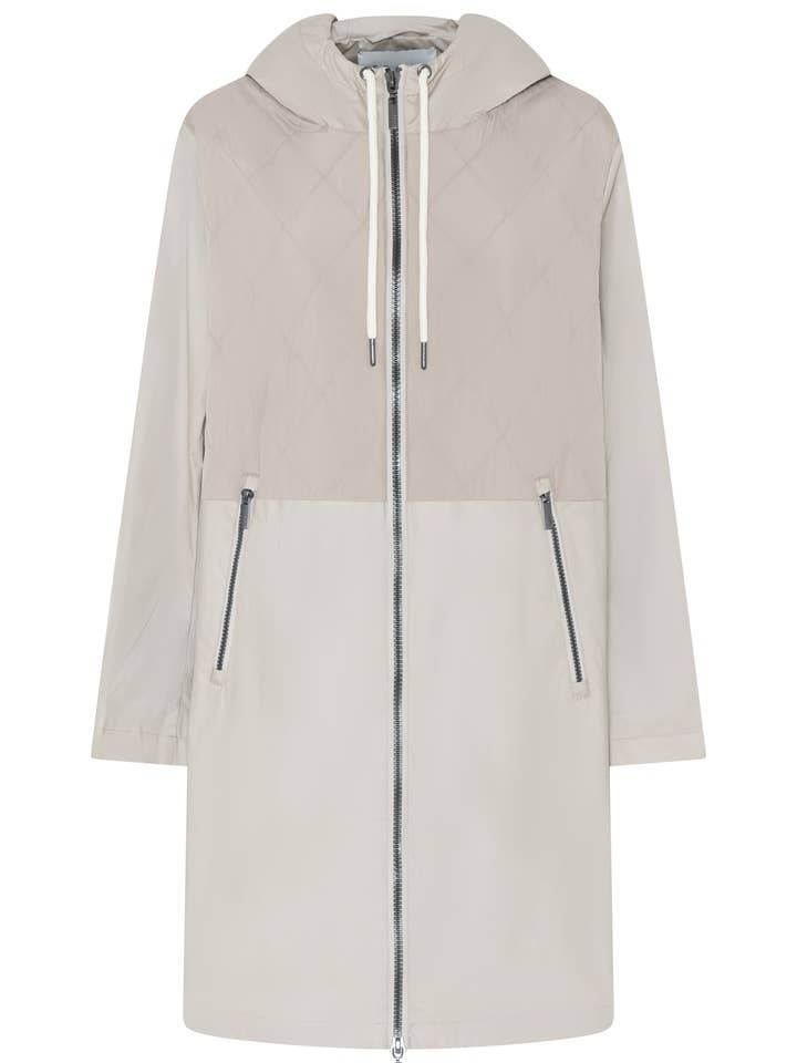 Lang damesjack met capuchon en doorgestikte mix voor wholesale door Etage of Denmark