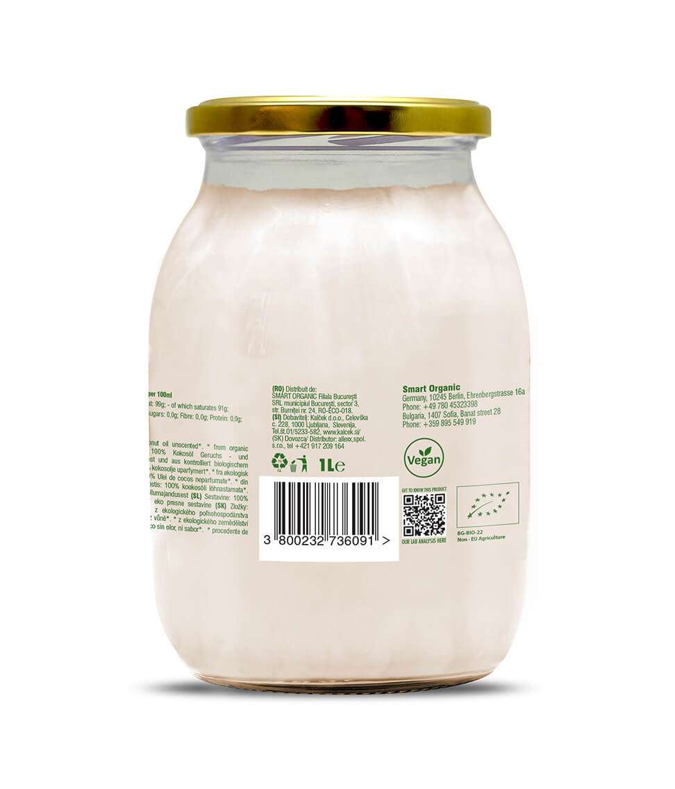 Smart Organic - Wholesale Cooking Oil - Coconut Oil (unscented), Bio, Dragon Superfoods, 1000ml1