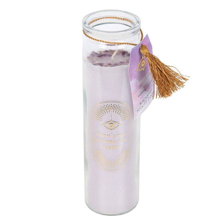 Something Different Wholesale - Wholesale Jar/Filled Candle - Blackberry Tube Candle with Amethyst Crystals