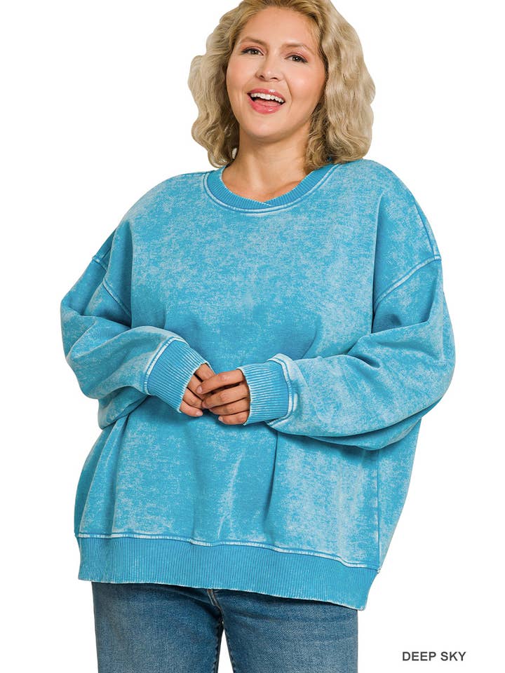 Vanilla Monkey - Wholesale Sweatshirt - Women's - Plus Acid Wash Oversized Fleece Pullover1