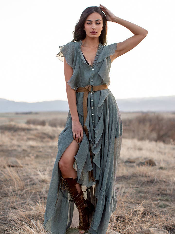 Cass Jurk in Island Sage voor wholesale door Joyfolie