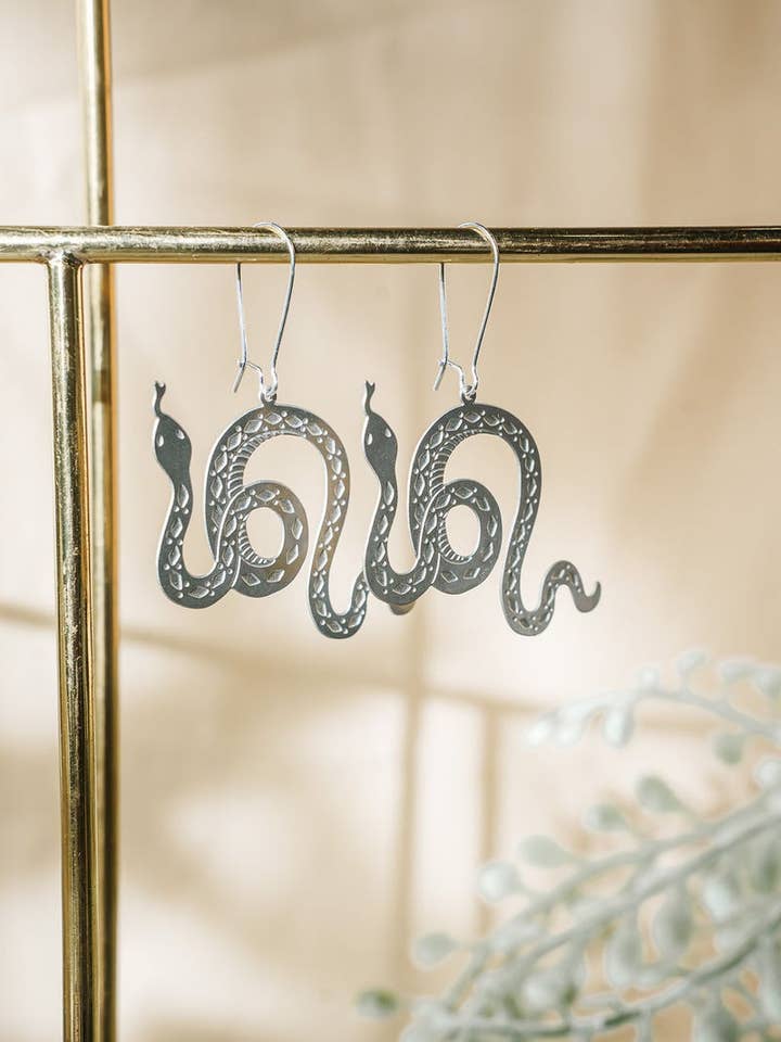 Silver Snake Statement Earrings for wholesale by Asher Grey
