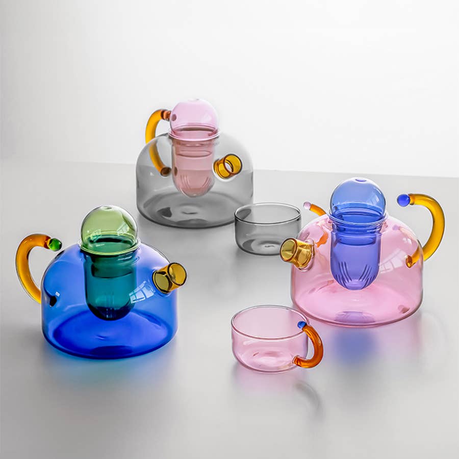 TUTU Home - Wholesale Tea Pot - "Contrasting" - Pink & Blue Cute Glass Teapot5