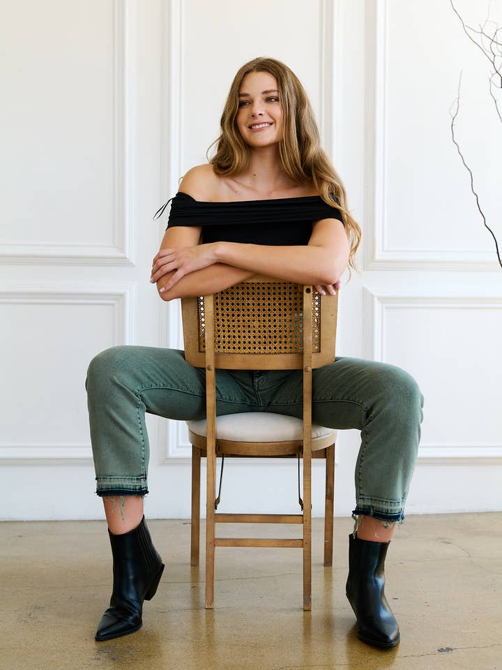 OLIVE TUMMY CONTROL HIGH RISE SLIM STRAIGHT JEANS for wholesale on Faire3