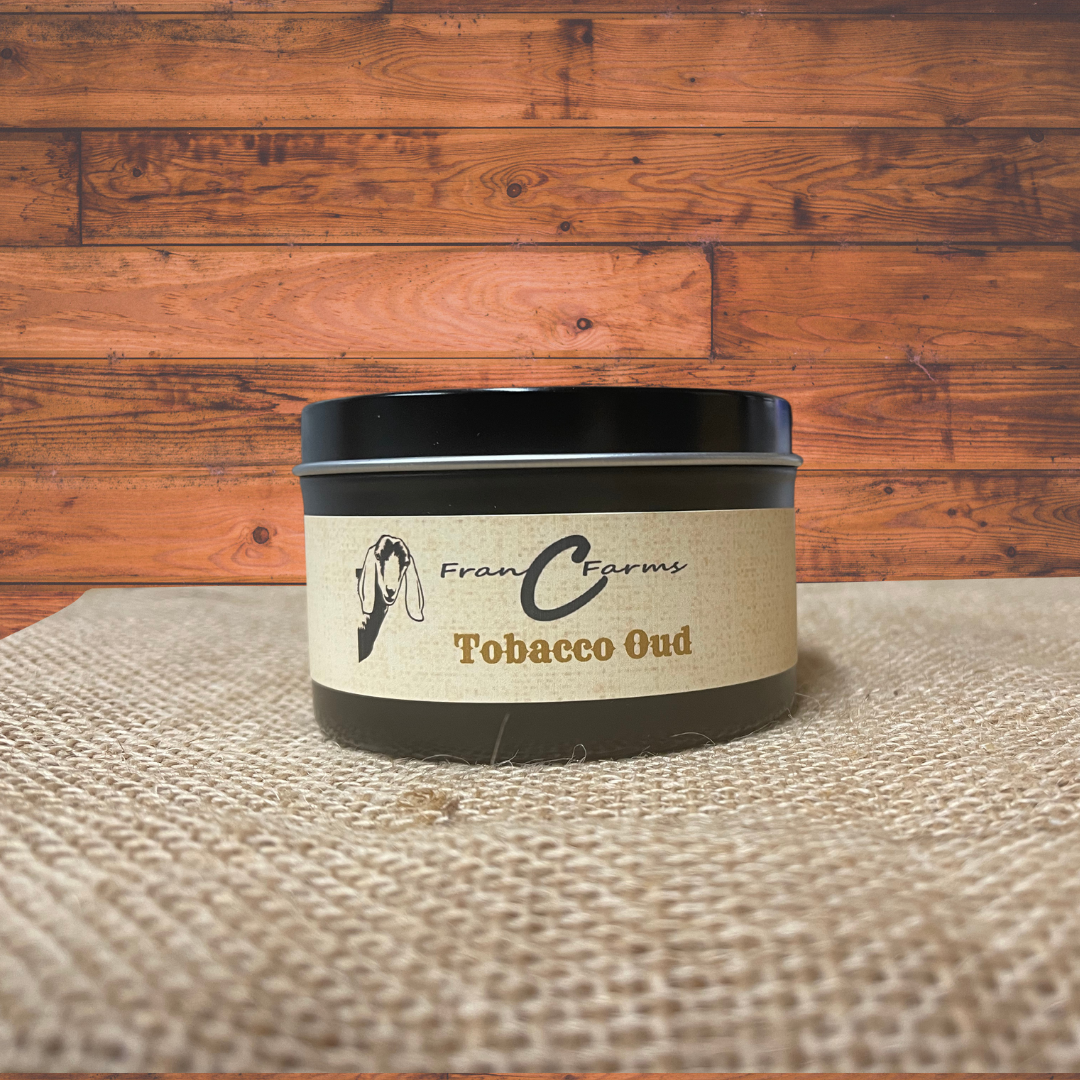 FranCee Farms - Wholesale Travel Candles - Tobacco Oud Candle Tin0
