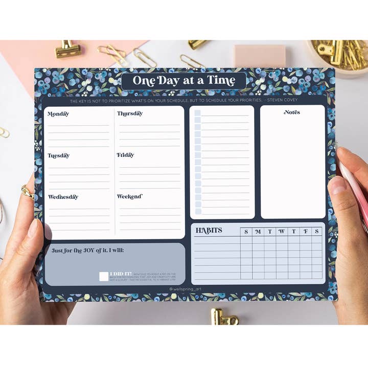 Blueberry Weekly Planner Pad for wholesale by Wellspring Art + Design