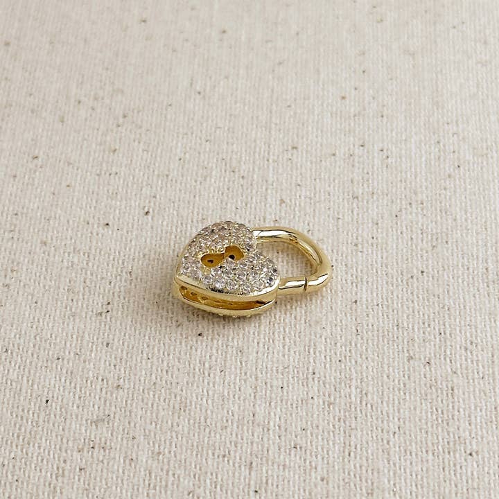 GoldFi - Wholesale Clasp - 18k Gold Filled 13mm CZ Heart Lock Carabiner Clasp