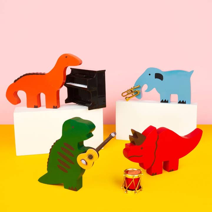 Fair Trade Håndlavede Træ Dinosaur Legetøjssæt - 4 stykker for engroshandel hos Best Years Ltd