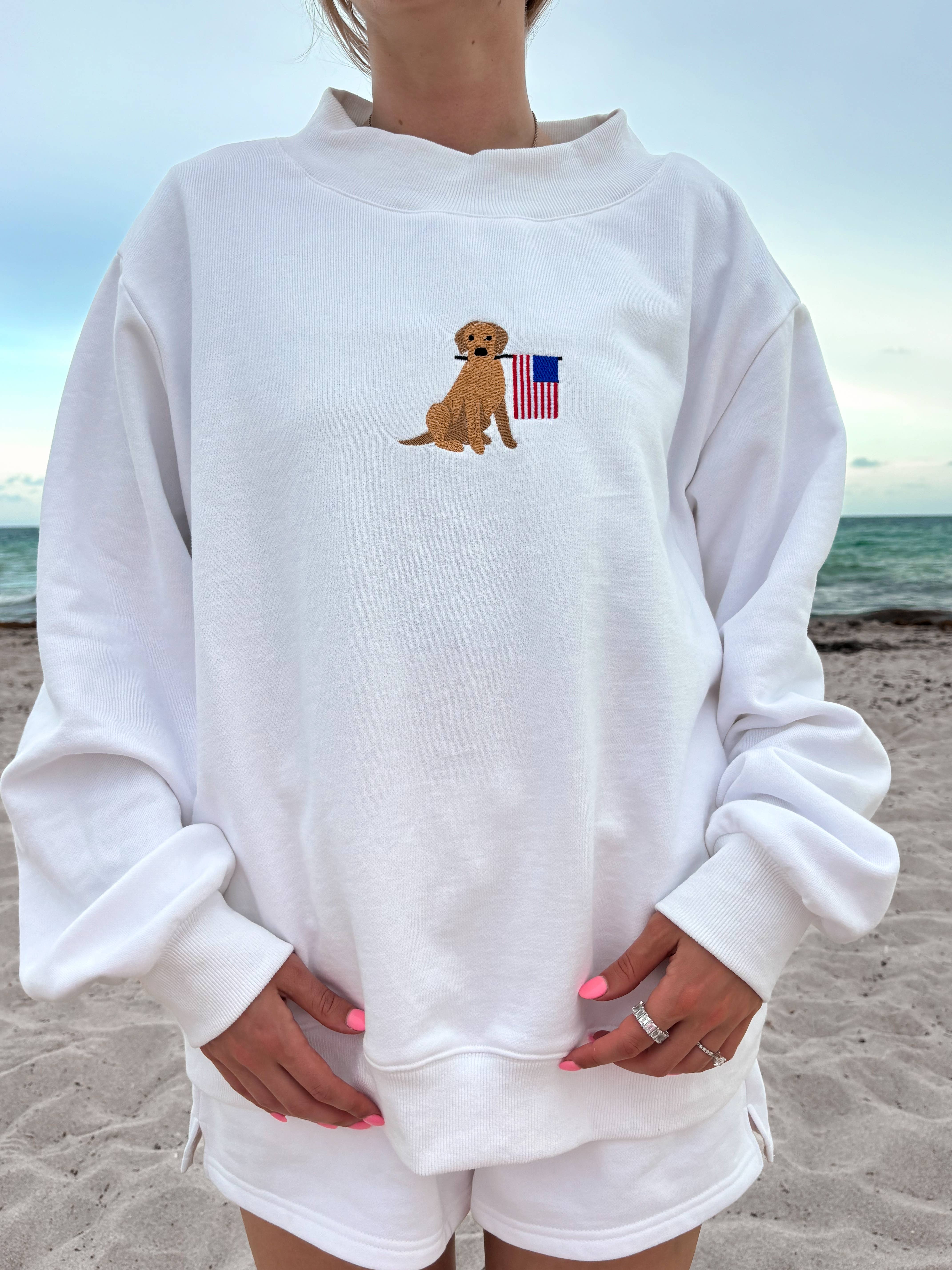 White American Flag Dog Mockneck Sweatshirt 100% Cotton for wholesale on Faire2