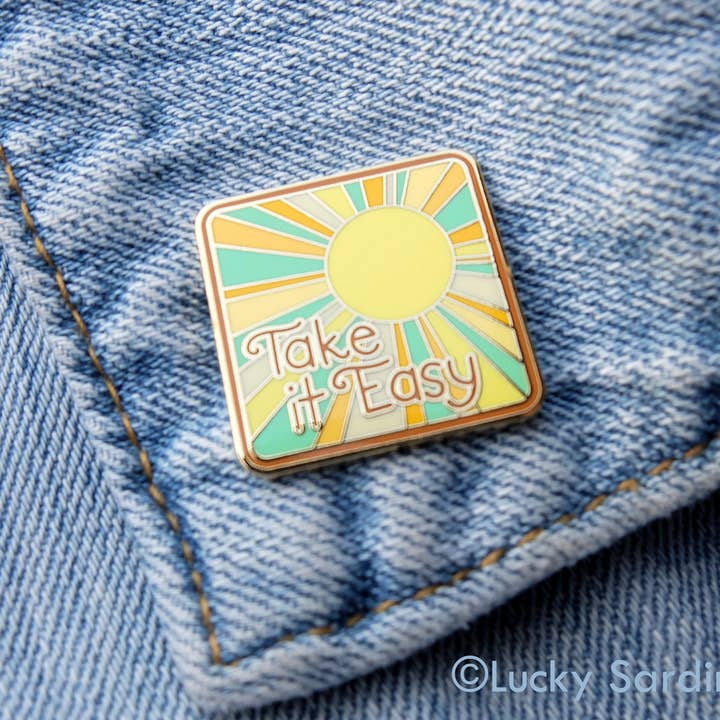 Lucky Sardine - Wholesale Lapel Pin/Button - Take It Easy Sunshine, Retro 70s & 80s, Vintage Enamel Pin