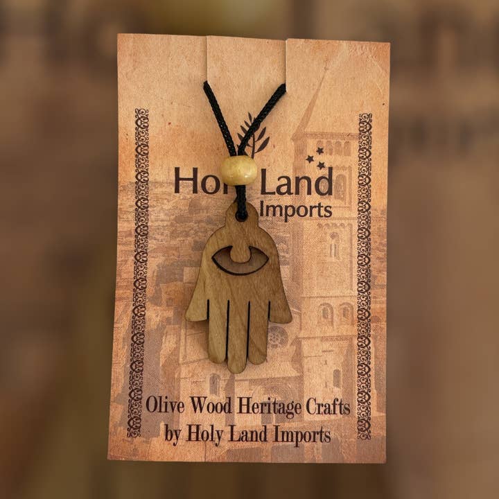 Madeira de oliveira maciça Hamsa Charm por atacado de Holy Land Imports