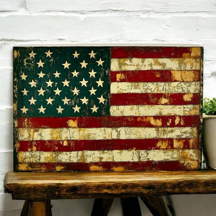 Inkwood Crafters - Wholesale Sign - Folk Art American Flag- Patriotic Decor Rustic Wood Sign