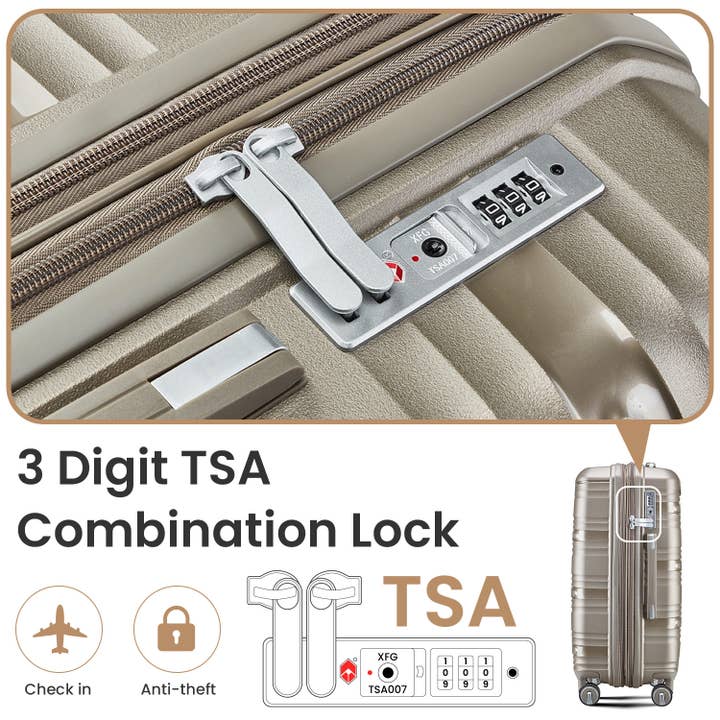 Champagne 4-Piece Hard Shell Luggage Set TSA Lock Spinner Wheels for wholesale on Faire
