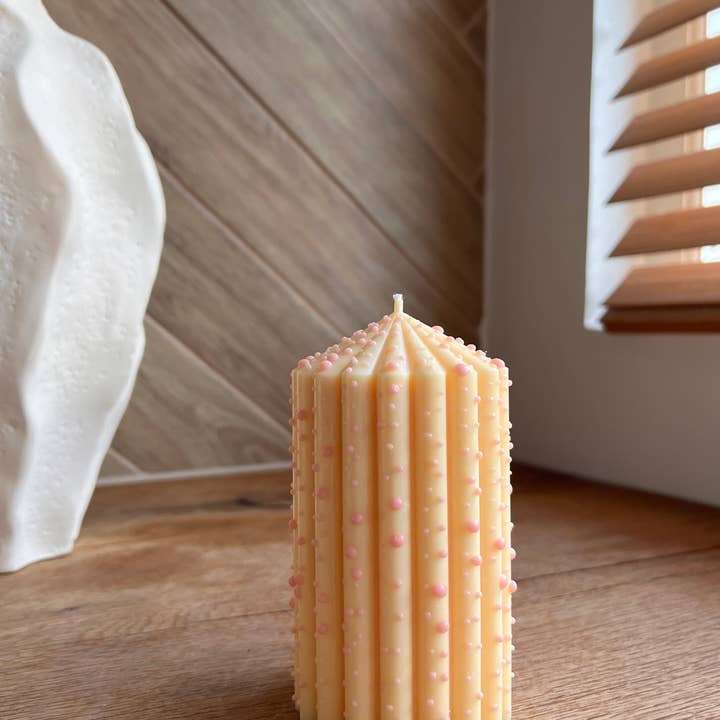 Yellow with pink dots - Soy Blend Candle small for wholesale by studio M candles