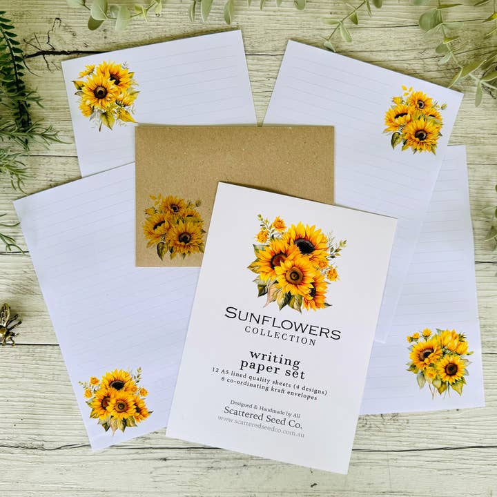 Ensemble de papier à lettres TOURNESOLS pour la vente par Scattered Seed Co