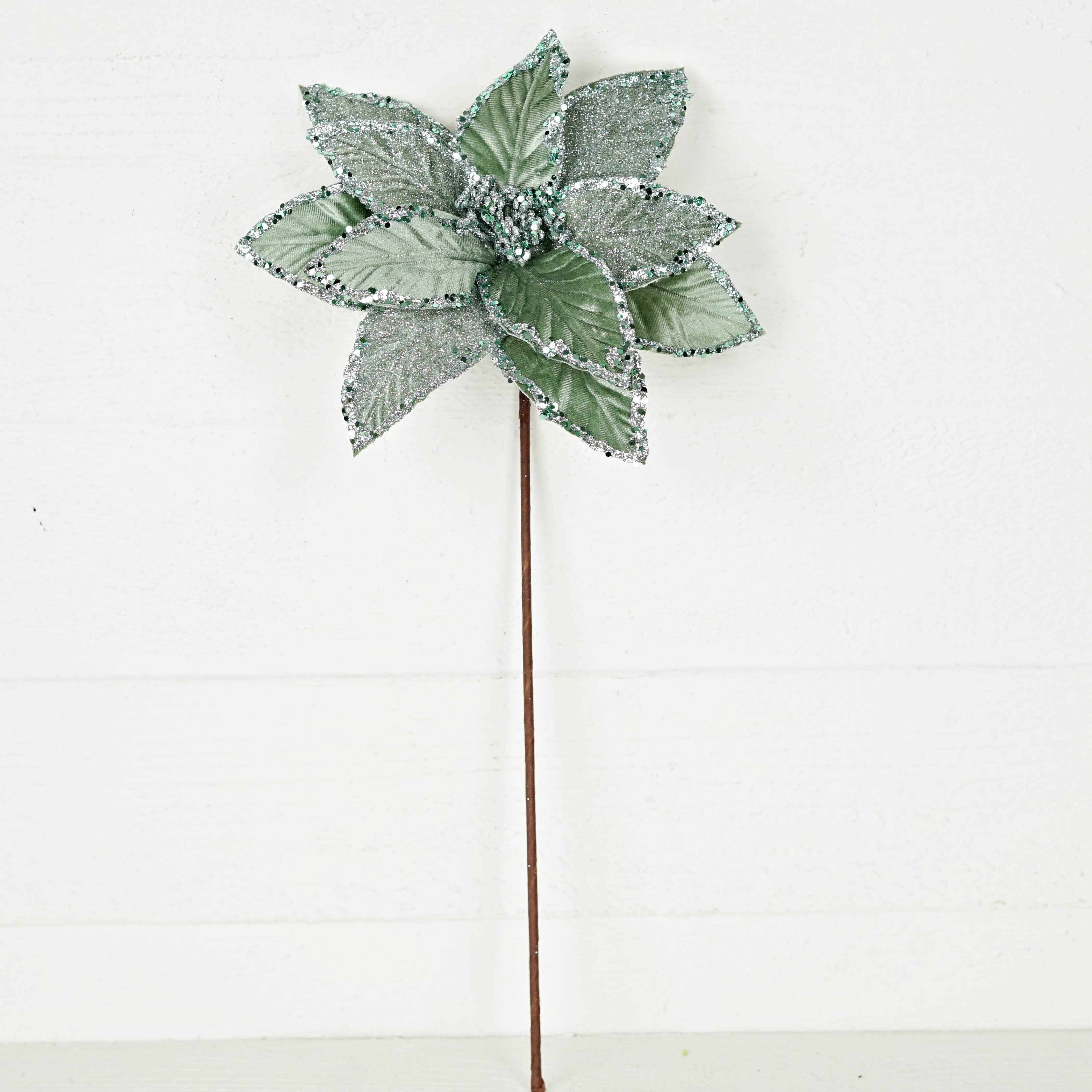 Holiday Depot Inc. - Wholesale Christmas Decoration - 511065- Sugar Glitter Velvet Poinsettia-Minty-20inL x 12inD1