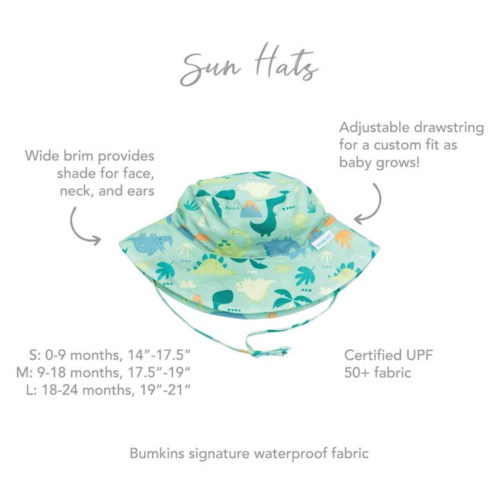 Bumkins - Wholesale Sun Hat - Kids - Sun Hat: Green Dinosaurs