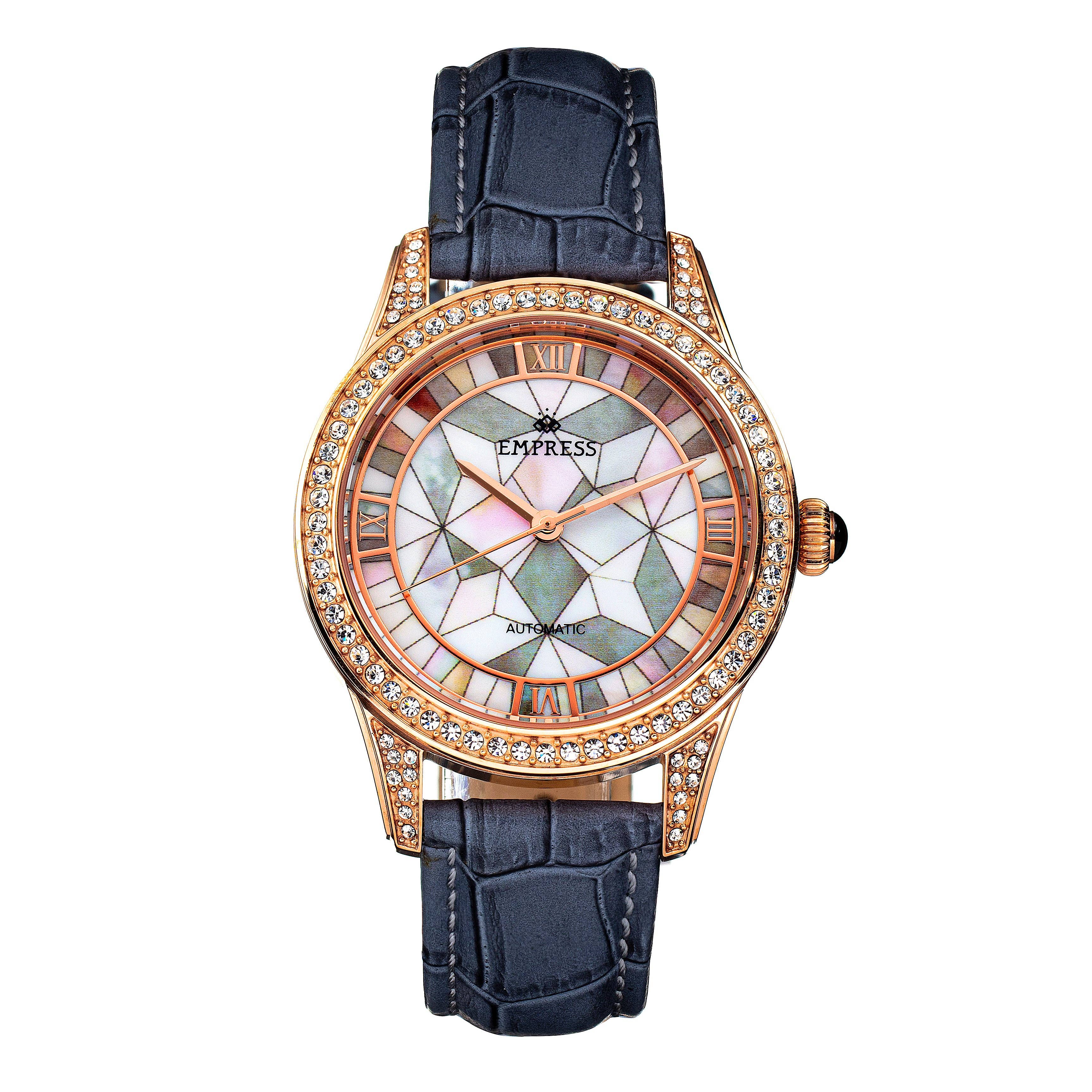 Empress - Wholesale Wrist Watch - Women's - Empress Augusta Automatic Mosaic Mother-of-Pearl Leather-Band Watch14
