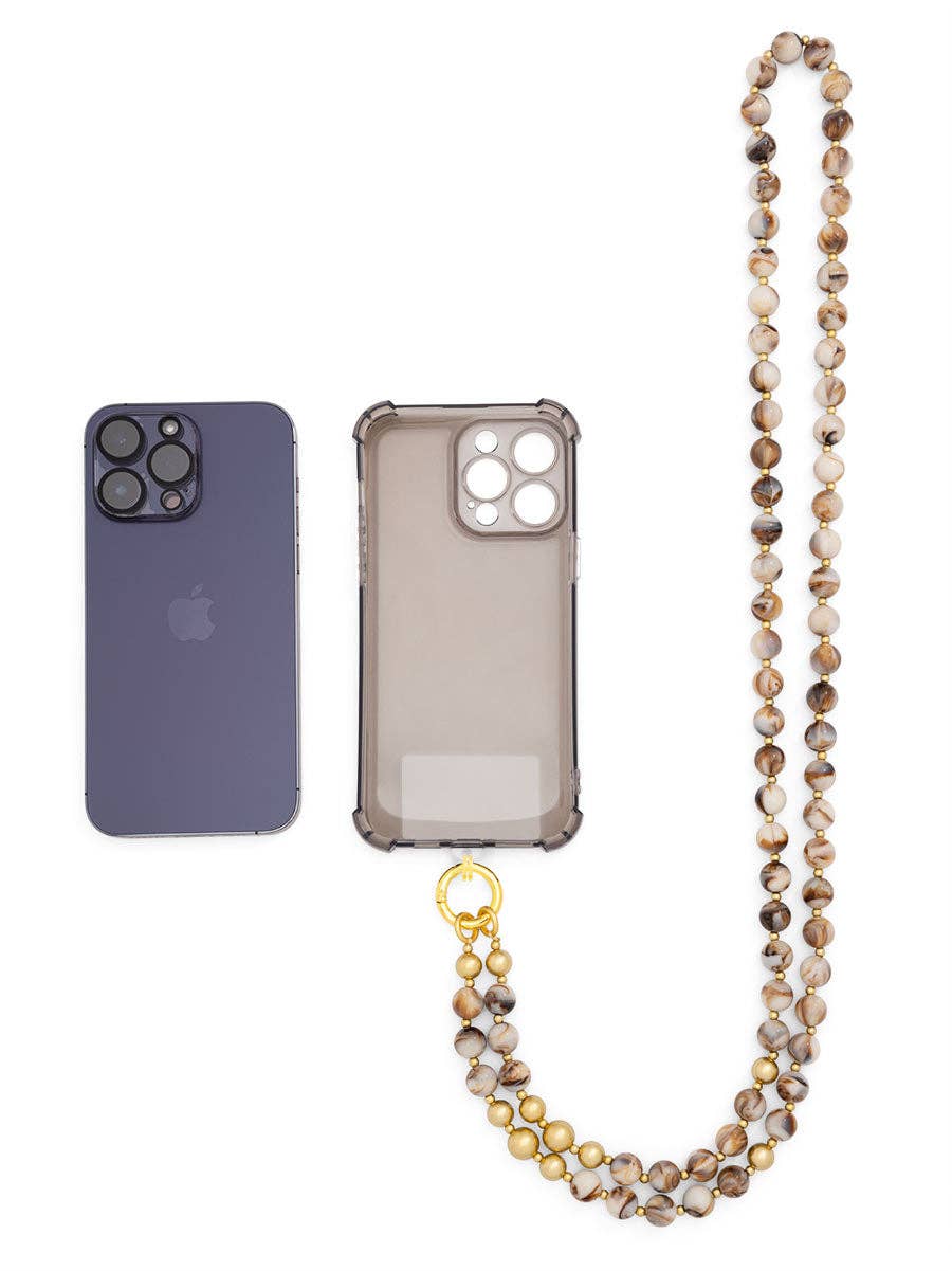 BEI Marbled Beige Beaded Crossbody Phone Lanyard for wholesale on Faire2