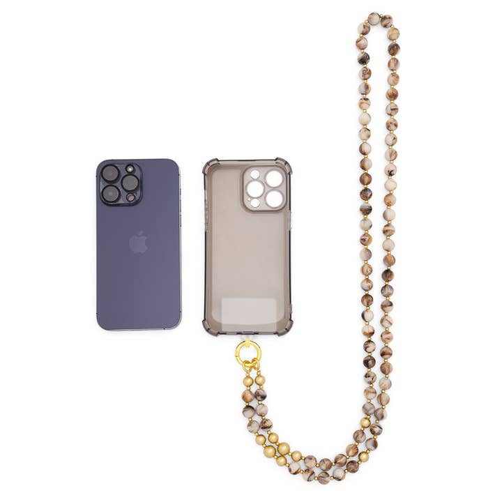 BEI Marbled Beige Beaded Crossbody Phone Lanyard for wholesale on Faire2
