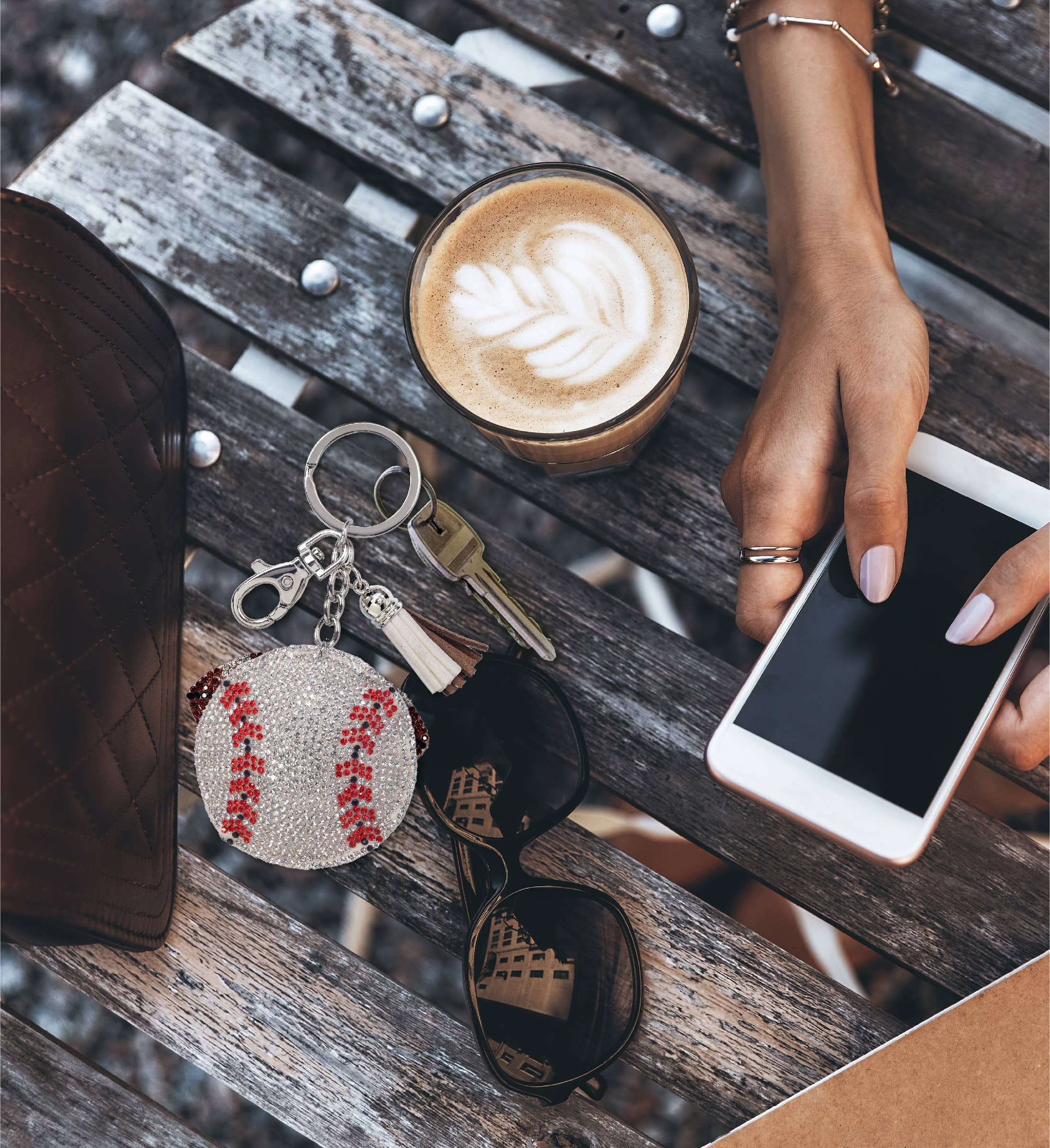 Cota Global - Wholesale Keychain - Unisex - Sparkling Rhinestones Charm With Tassel - Baseball6