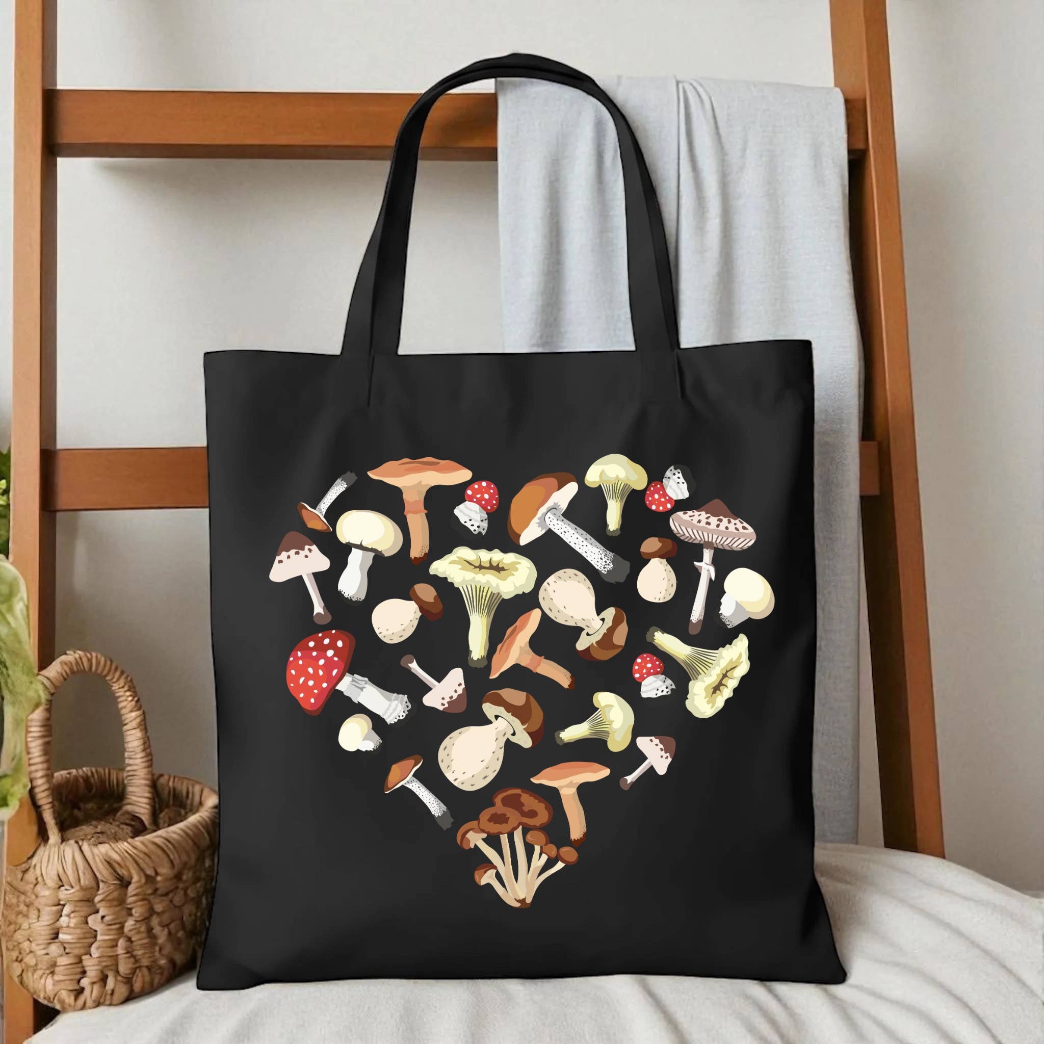 Jolly Bundles - Wholesale Tote Bag - Unisex - Mushroom Heart Canvas Tote Bag/ Cottage Core Style Accessory0