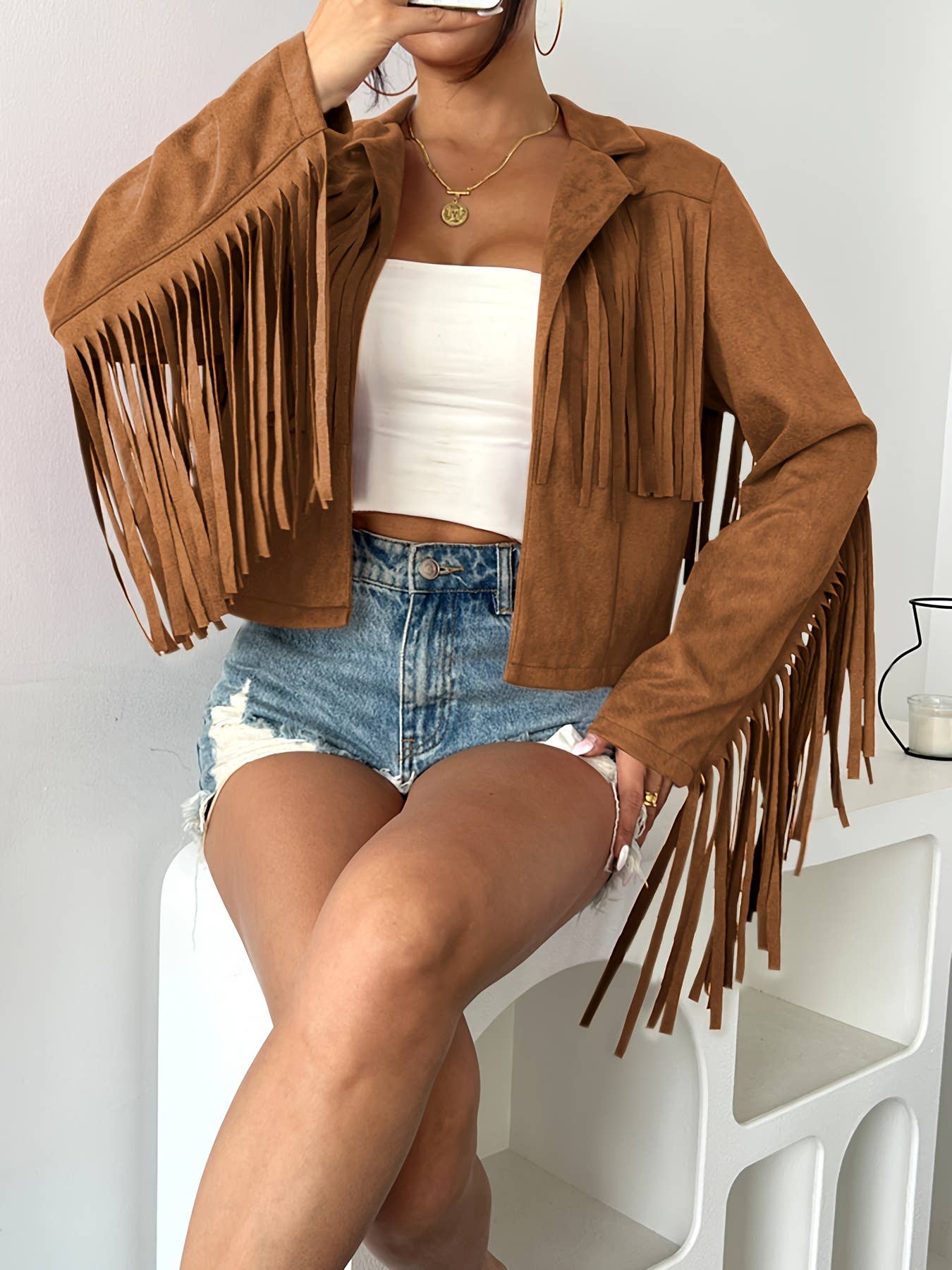 Rosa Clothing - Wholesale Jacket - Women's - Faux Suede Fringe Western Cowgirl Jacket6
