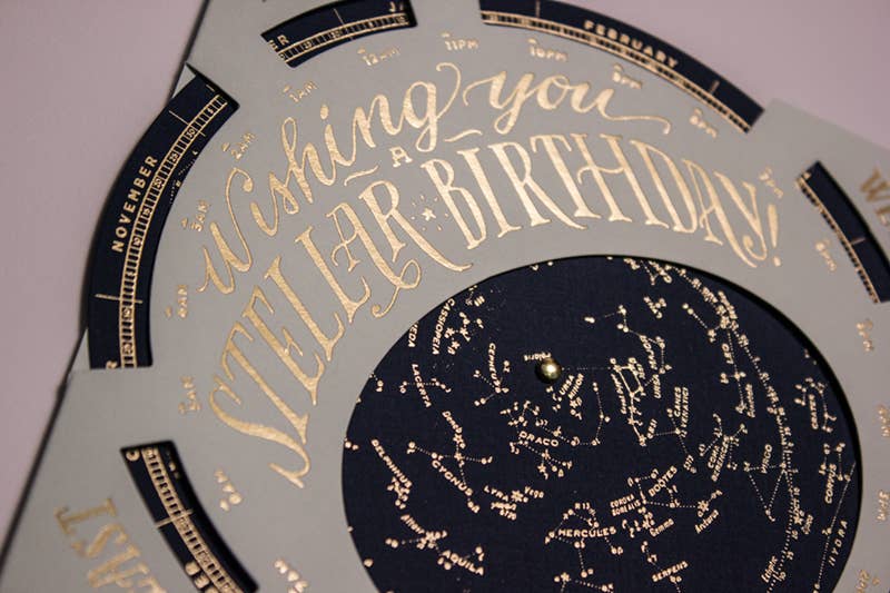 Ladyfingers Letterpress - Wholesale Birthday Card - Star Finder Birthday Planisphere Card3