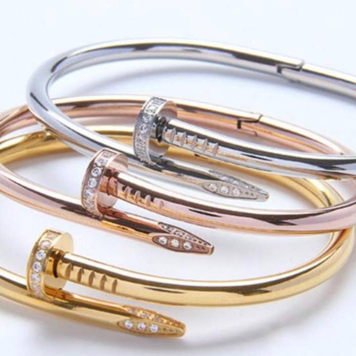 Modern Opus - Vente Bracelet manchette - Bracelet jonc en acier inoxydable plaqué or avec zircon cubique2