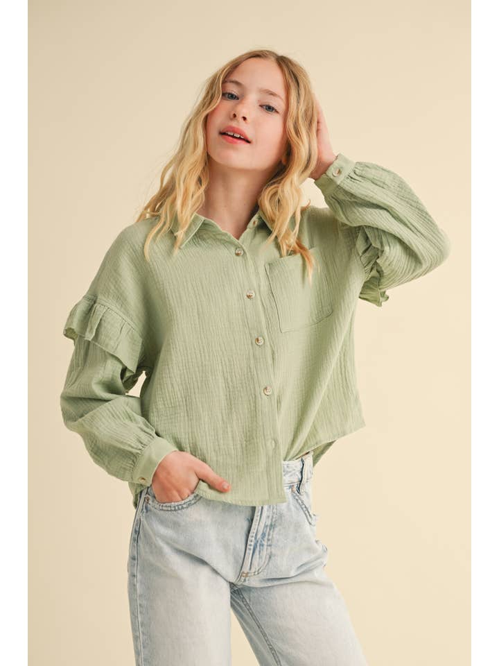 heart and arrow - Wholesale Button Down Shirt - Kids - TWEEN KIDS GIRLS DROP SHOULDER LONG SLEEVE TOP (7-14)