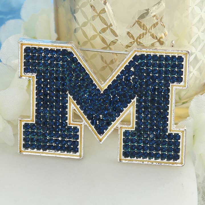 Michigan Crystal Logo Pin for wholesale by Seasons Jewelry