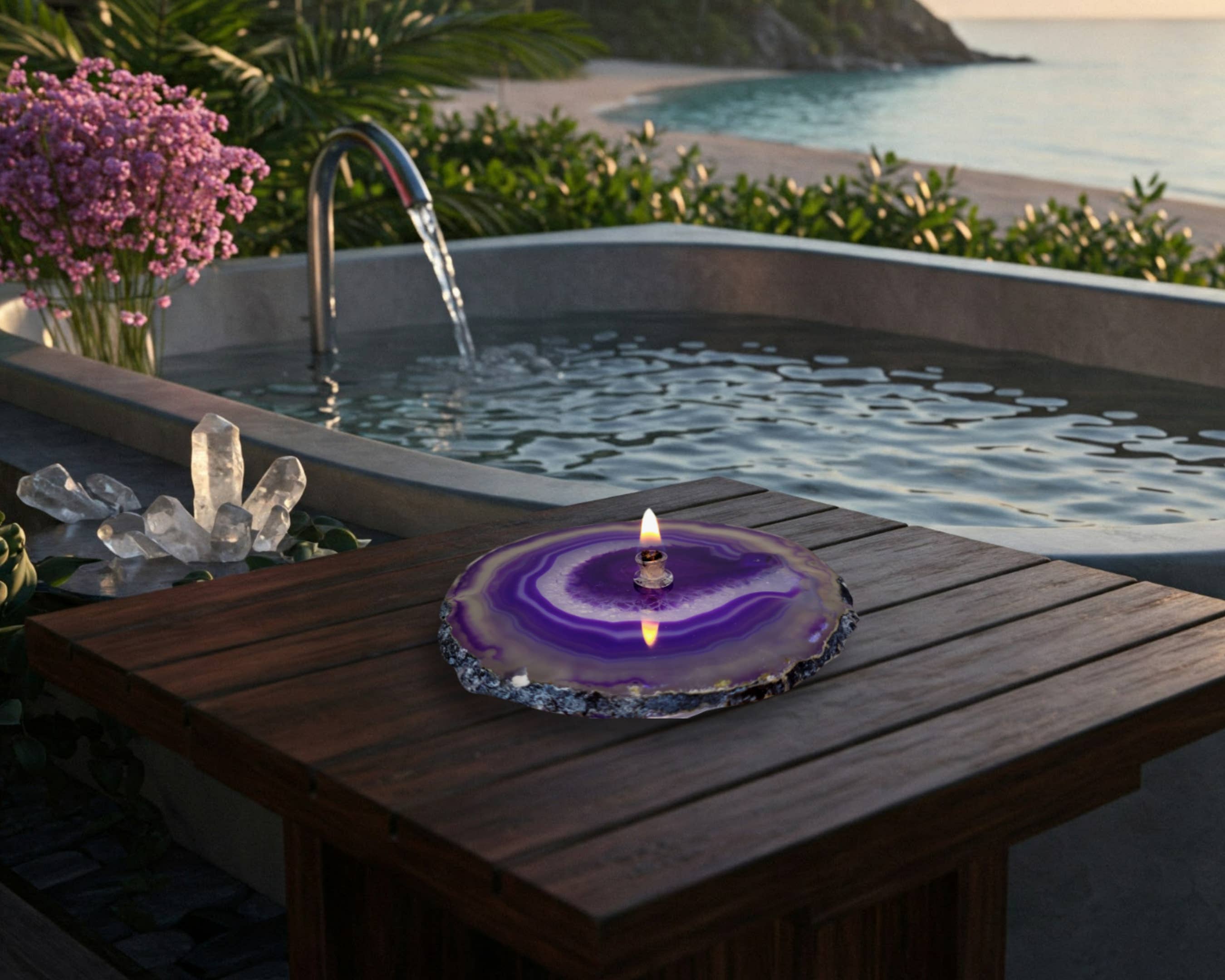 Essoya - Wholesale Decorative Tabletop Object - Purple Agate Oil Candle with Natural Lamp Oil Spa Gift box14