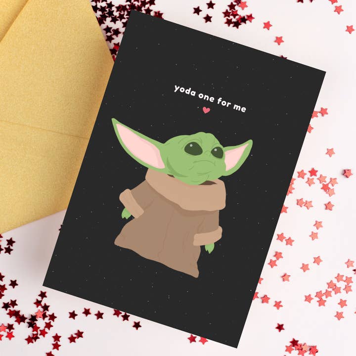 Carte de vœux A6 « Yoda The One For Me » pour la vente par Alaina Creates