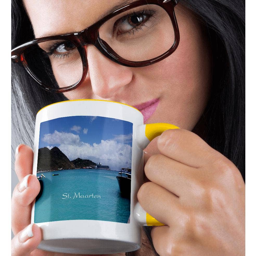 3dRose - Wholesale Coffee Mug - 3dRose, Image of Saint Maarten Harbor With Boat And Cruise Ship, Mug1