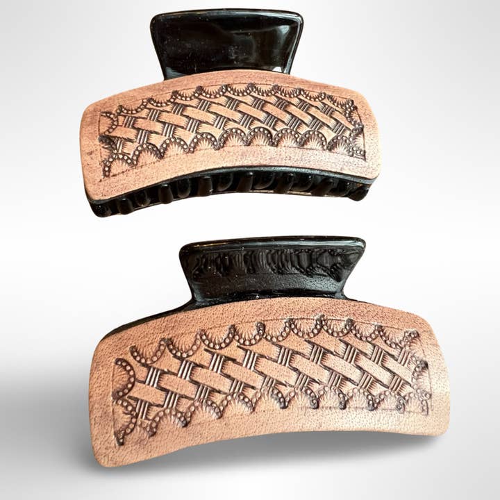 Basket Stamped Tooled Leather Claw Clip Hair Clip for wholesale by Westrian International
