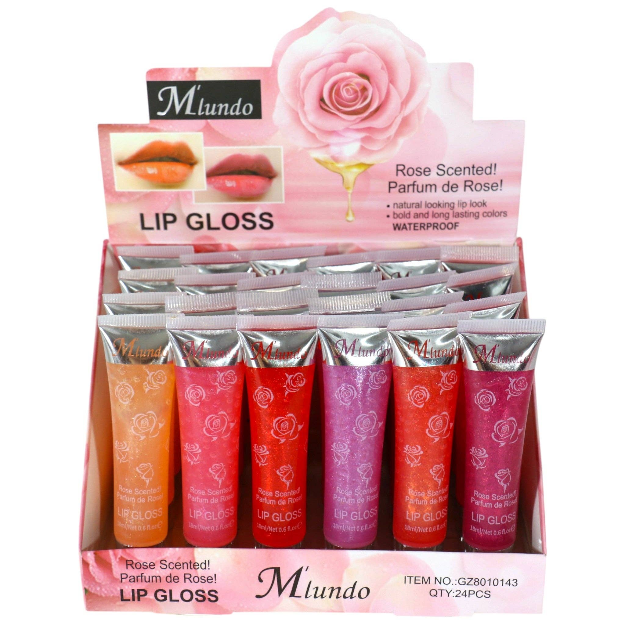 ASSORTED Miundo Rose Scented Lip Gloss GZ8010143 (24PC) for wholesale on Faire6