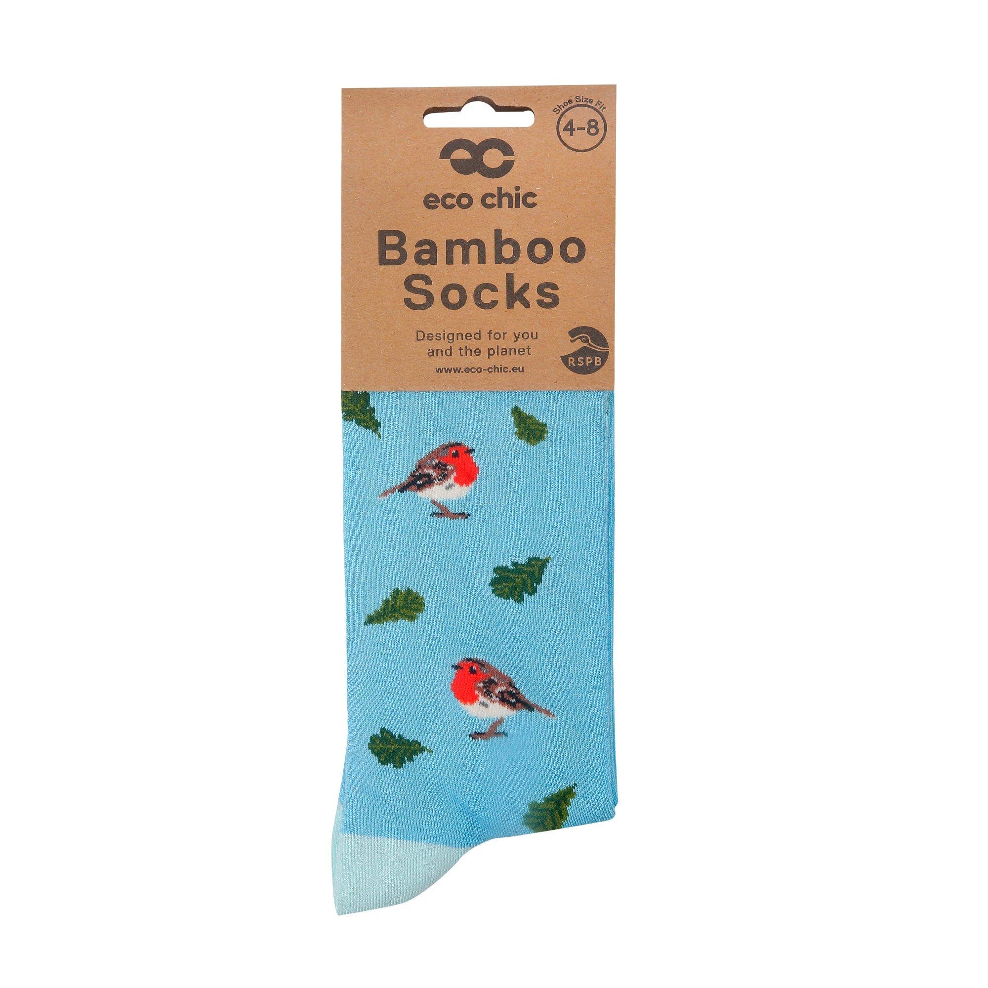 Blue Eco Chic Eco-Friendly Bamboo Socks RSPB Robin for wholesale on Faire1