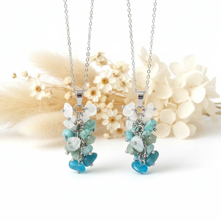 Blå Apatitsten Halsband, Amazonit, Turkos och Kristallkvarts för wholesale av Produtos Namasté