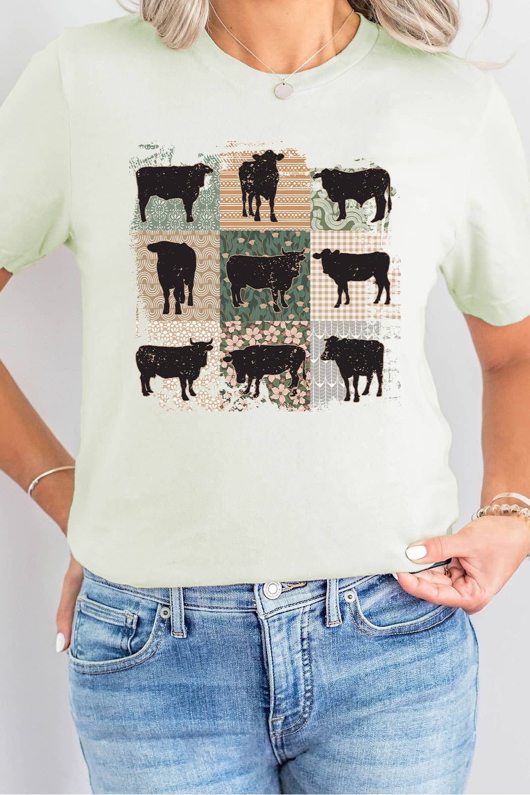 Kissed Apparel - Wholesale Screen Printed T-Shirt - Women's - Vintage Quilted Cow Graphic Tee1