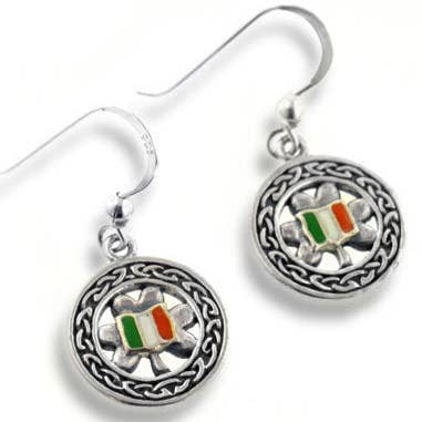Celtic Knot Clover Irish Flag Sterling Silver Earrings for wholesale by Silver Insanity