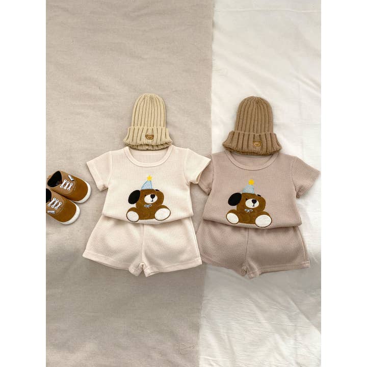 Baby Kids Boys Cute Teddy Pattern Short Sleeves Top And Solid Color Shorts Casual Clothing Set for wholesale by MyKids-USA®