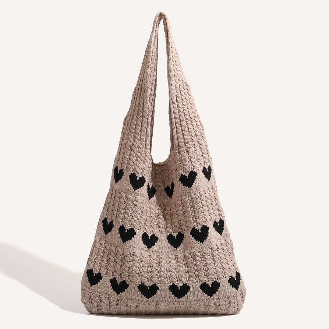 Little Trendy - Vente Tote bag – femme - Sac fourre-tout en crochet Love Heart Sac à bandoulière tissé à la main4