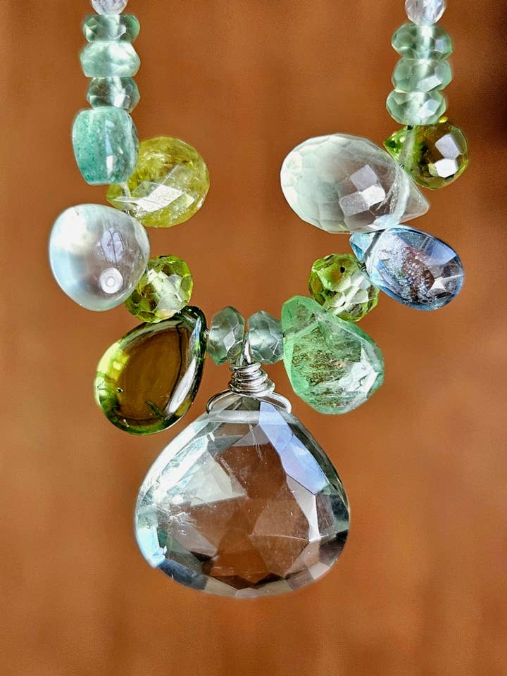 Prasiolite & Multi Color Briolette Necklace NGR2025 for wholesale by KRISTIN FORD Jewelry With Meaning