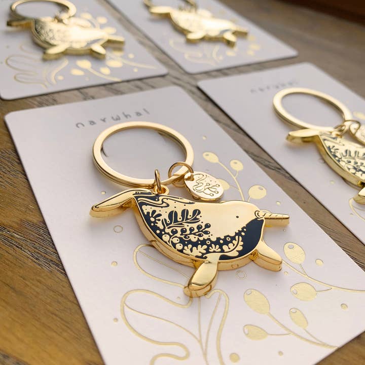 Narwhal Enamel Keychain for wholesale by sol&mar art co.
