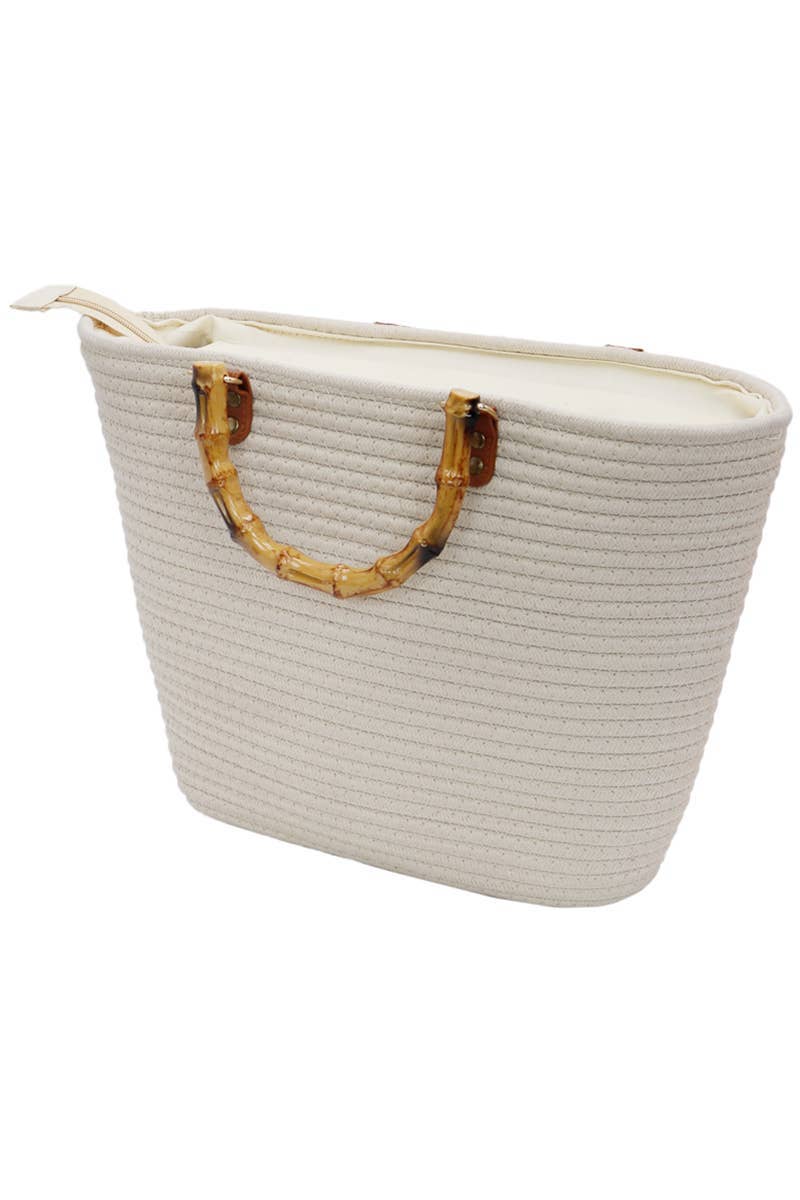 Cap Zone - Wholesale Beach Bag - Oversized Faux Bamboo Handle Braided Woven Beach Tote Bag8