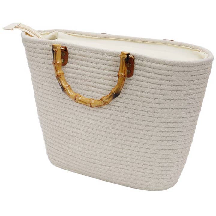 Cap Zone - Wholesale Beach Bag - Oversized Faux Bamboo Handle Braided Woven Beach Tote Bag8