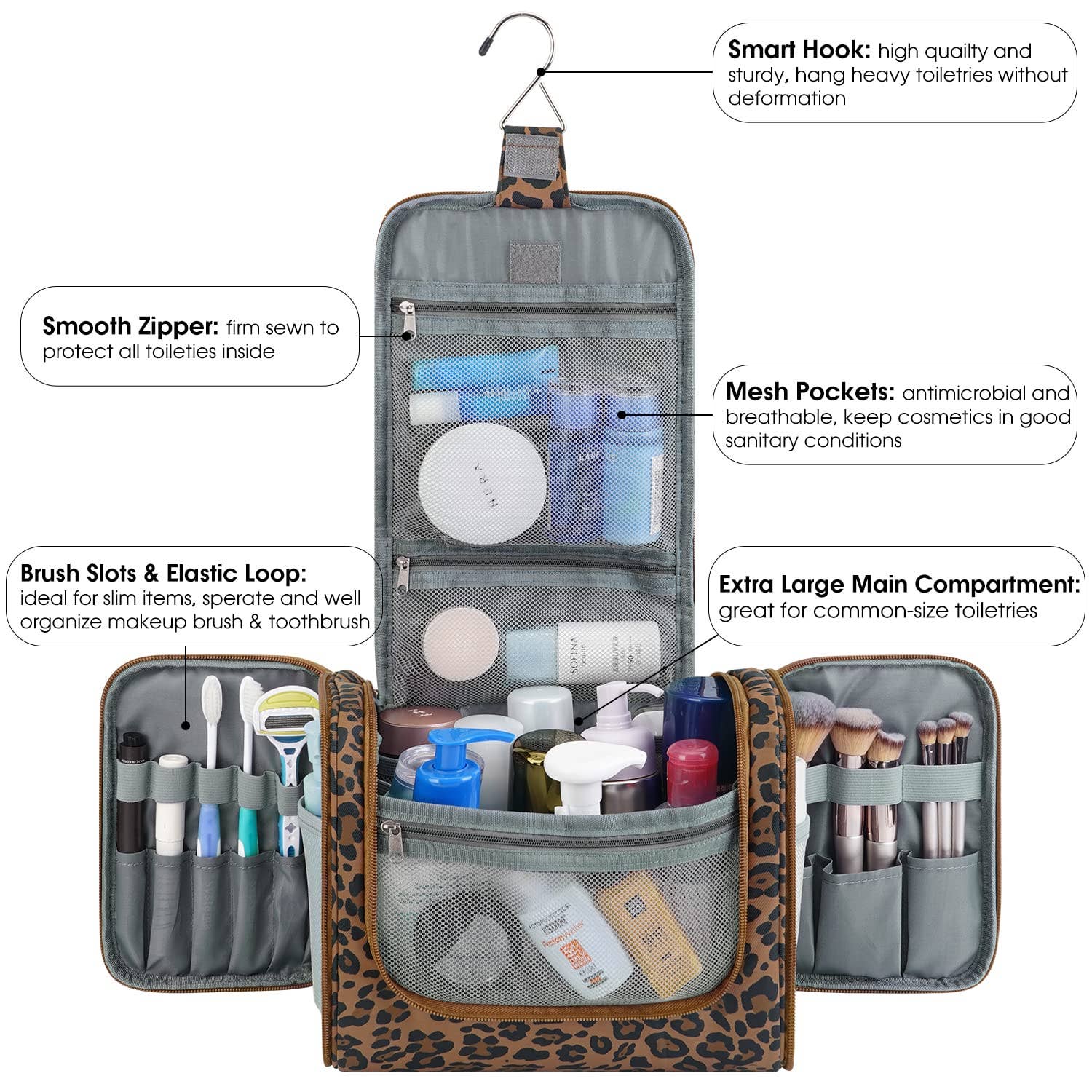 wandf – Bolsa de higiene pessoal - Mulher por atacado – wandf Bolsa de Viagem Suspensa para Higiene e Maquiagem com Estampa Animal Print24